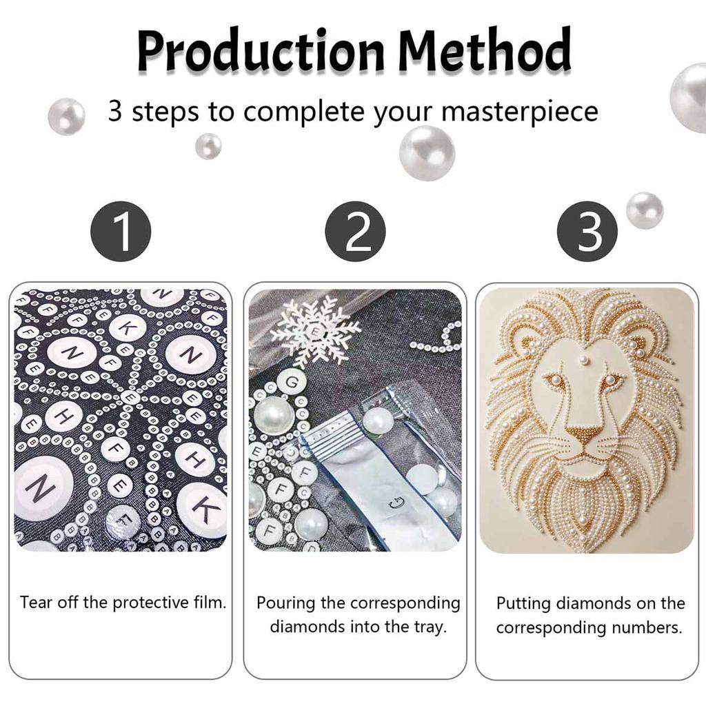 DIY Pearl Embroidery Diamond Painting Kit Majestic Lion Sparkling Beads Art Craft Handmade Decoration Gift for Home