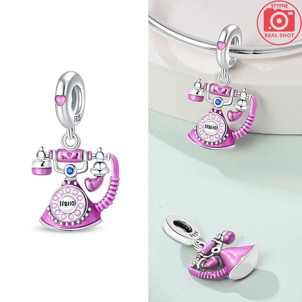 Original Pink Box Rocket Badminton Bike Beads Charms Fit Bracelet Copper Women Jewelry Necklace Diy Gift