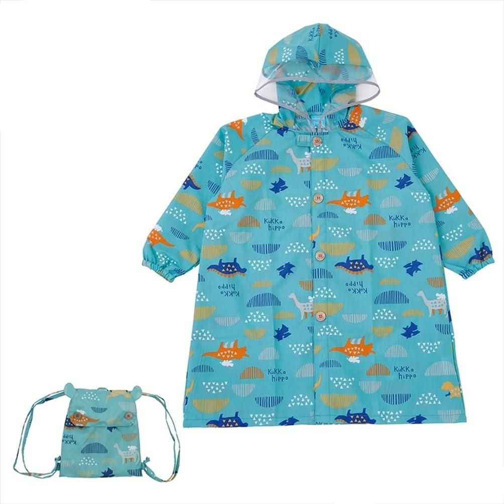 Ogawa Kukka Hippo Dinosaur Design with Reflective Backpack with Storage and Adjustable Tucks for Wearing Over a Backpack Kids' Raincoat, 100cm, Tape,