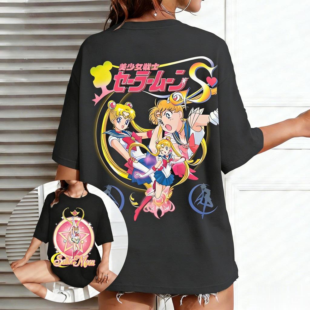 Y2k Sailor Moon Anime Graphic T Shirt Unisex Women Short Sleeve Tee Summer New Oversized Vintage Print Streetwear Casual Top Unisex