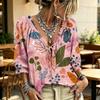 Women's Casual V-Neck Ruffle Tie Printed Blouse