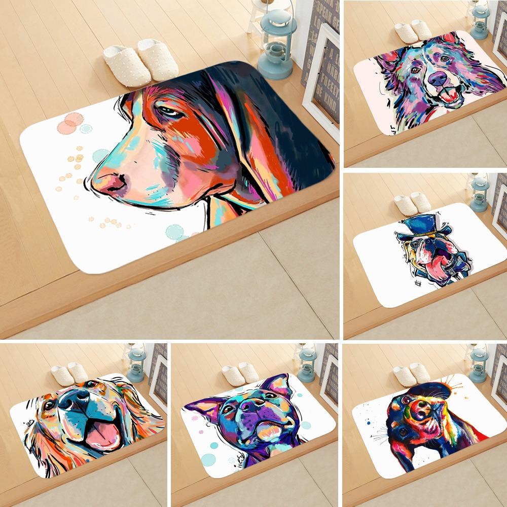 Colorful Dog Art Flannel Doormats, Vibrant Pet Portraits, Cute Canine Designs, Soft Floor Mats for Dog Lovers Home Decor