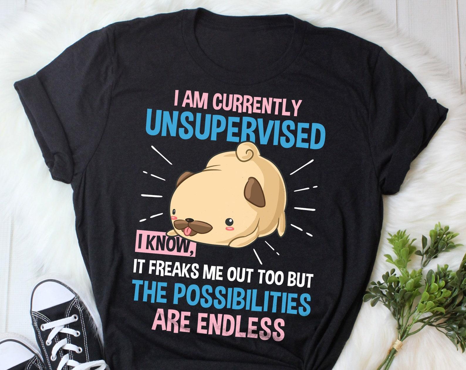 Funny Pug Shirt, , Dog Lover Gift, Cute Pug Lover T-shirt, Pug Mom Tshirt, Pet Graphic Tee, Tops, Currently Unsupervised 140