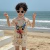 Colorful Cartoon Swimsuit Set for Kids: Short Sleeve Top & Shorts - Perfect for Beach or Hot Spring Adventures