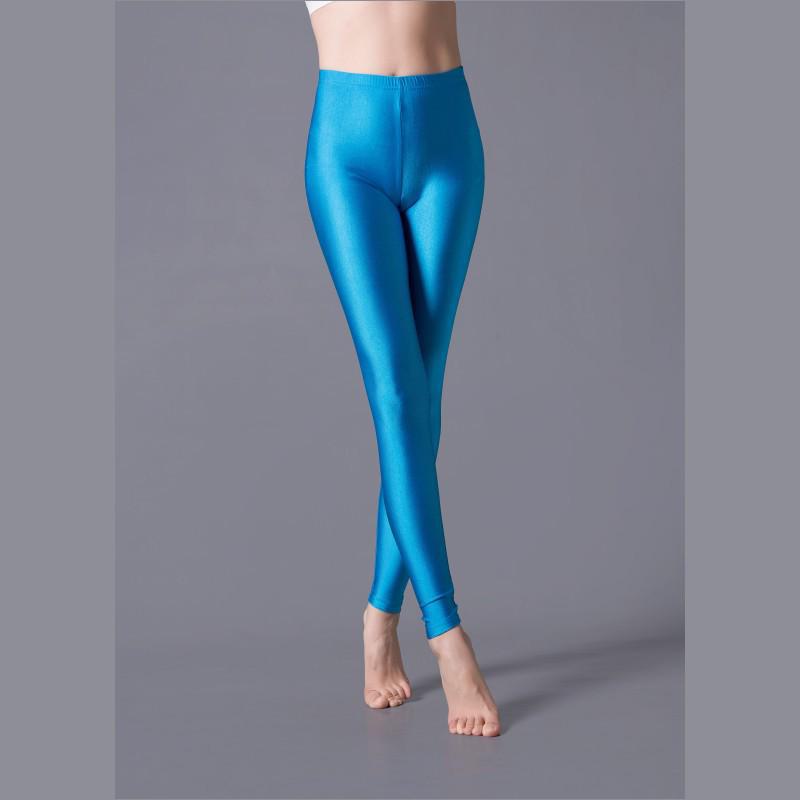 Glossy Fluorescent Leggings: Smooth, Solid Color Dance Performance Pants