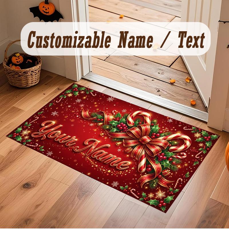 Weicher Kristall-Samt-Teppich mit Weihnachtsmotiv, individuell bedruckbar mit Namen & Text, rutschfester Bodenläufer für Schlafzimmer, Wohnzimmer