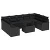 Ensemble de canapé de jardin de 10 pièces avec coussins Rotin poly noir, Canapé de jardin 2 places avec rangement et 3357266