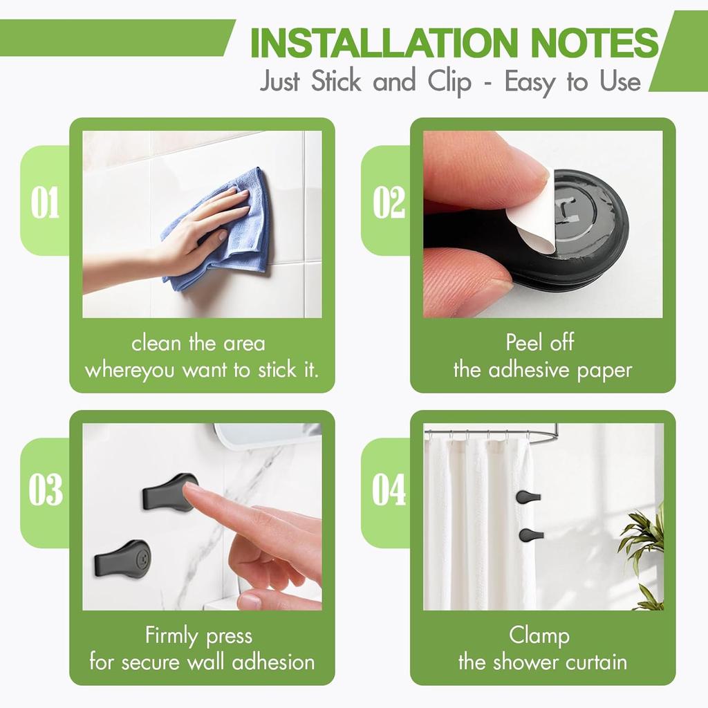 4 Pack Magnetic Silicone Shower Curtain Clips for Keeping Liner Closed to Wall Agat Water Splashing Out, Self Adhesive Windproof Splash Holder, Easy