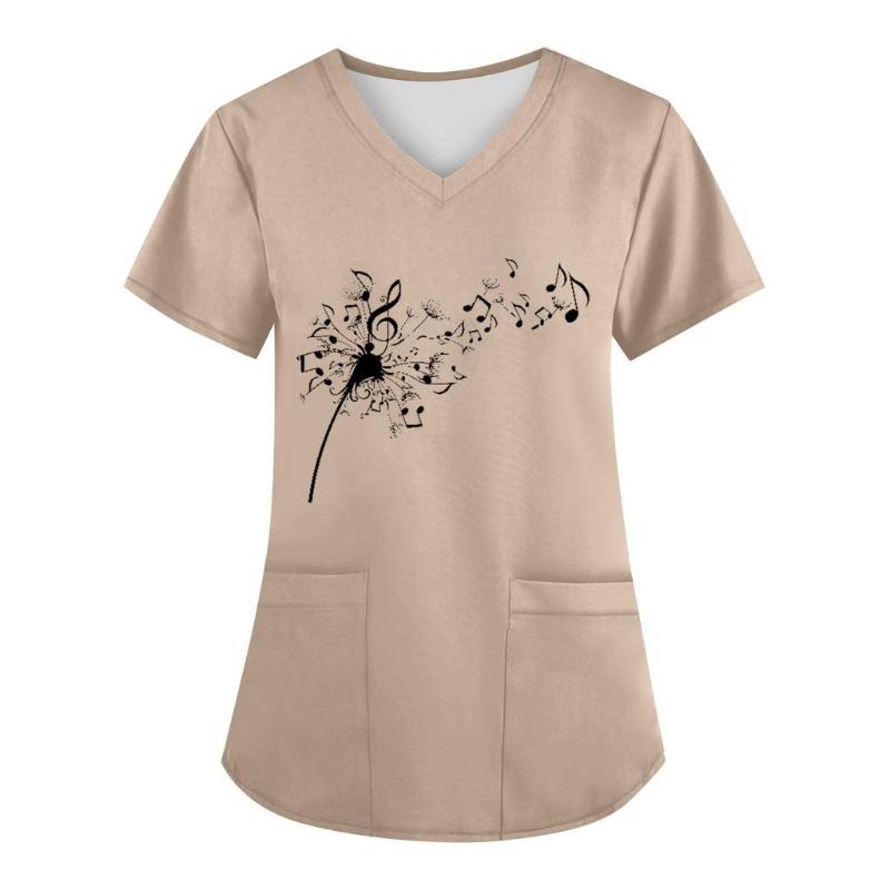 Plus Size Women's Fashion V-neck Short Sleeve Workwear with Pockets 3D Printed Tops