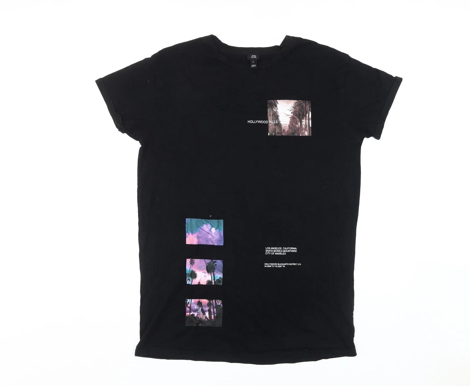 

River Island Unisex Black City Graphic T-Shirt, Size 10 3XL