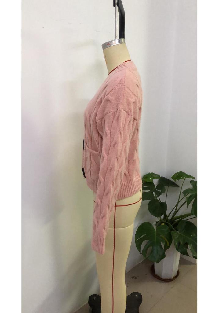 2026 Women's V-neck Cable Knit Cardigan - Autumn/Winter Loose Short Sweater