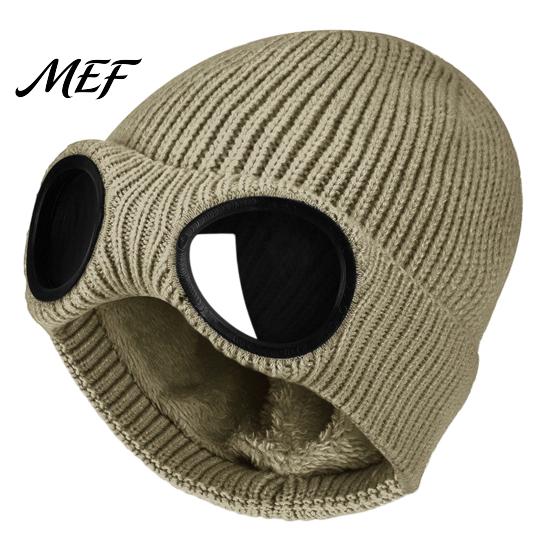 Outdoor Skiing Headwear Knitted Hat with Goggles, Unisex Winter Hat, Fleece Lined, Windproof Stylish Streetwear Warm Skull Cap for Cycling Street