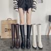 Women'S Boots  Spring New High Barrel Knight Boots Low Heel Square Head Long Boots Women'S Coarse Heel Women'S Shoes