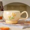High Appearance Level Ceramic Water Cup Tulip Relief Makeup Cup with Spoon Home Adorable Minimalist Tableware Birthday Gift Mug