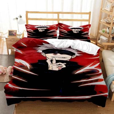 Anime Jujutsu Kaisen Cartoon 3D-bedruckte Bettwäsche Queen-Bettwäsche-Set Weiches und bequemes individuelles King-Size-Bettwäsche-Set