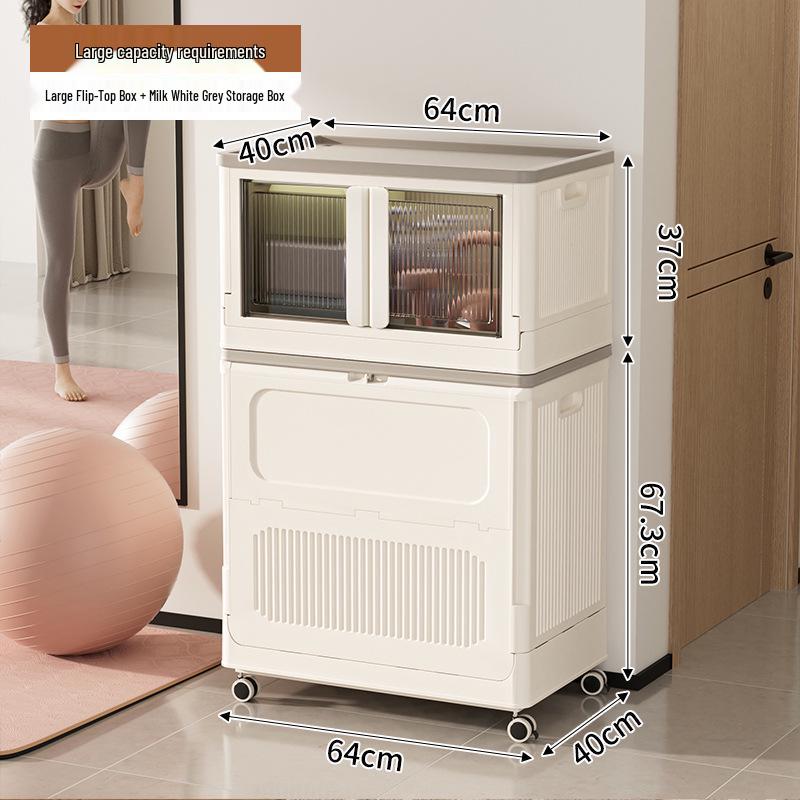 Yoga Mat Plastic Trolley with Flip-Top Storage Basket for Living Room Fitness Equipment