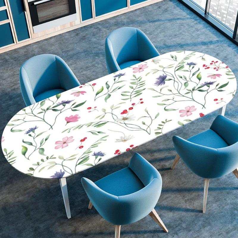 Elastic Stretch Waterproof Tablecloth Oil-Resistant Oval Fitted Table Cover for Kitchen Dining Wedding Party Outdoor Courtyard