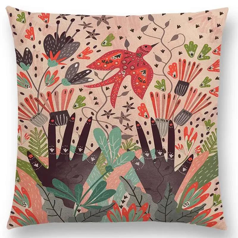 Animal Tale Spring Floral Garden Pattern Sofa Throw Pillow Case Bear Fox Unicorn Bear Birds Flower Leaf Fantasy Cushion Cover