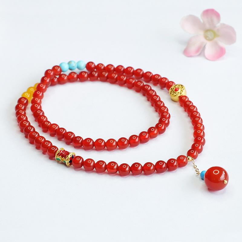 2026 Ximang Red Agate Multi-circle Bracelet Chalcedony Necklace Vintage Live Delivery S4062903