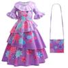 Encanto Isabella Floral Princess Dress with Bell Sleeves for Girls Costume with Matching Bag