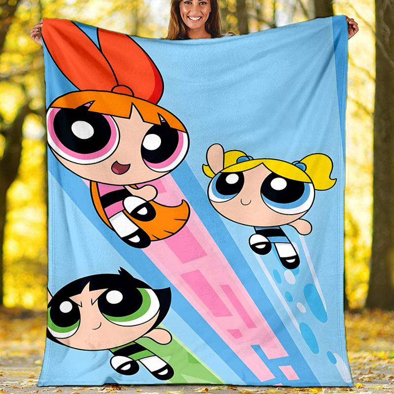 1pc Powerpuff6 Theme Blanket - Digital Print, Polyester, Cozy for All Seasons, Perfect for Outdoor, and Travel