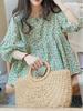 Summer 2025 Korean Floral Baby Shirt: Loose Fit, Round Neck, Sweet Lantern Sleeves for Women
