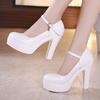 Size 32-43 Women High Heel Shoes Round Toe Thick Heel Wedding Party Shoes Platform Women Pumps Women Offfice Shoes 8cm/10cm/12cm