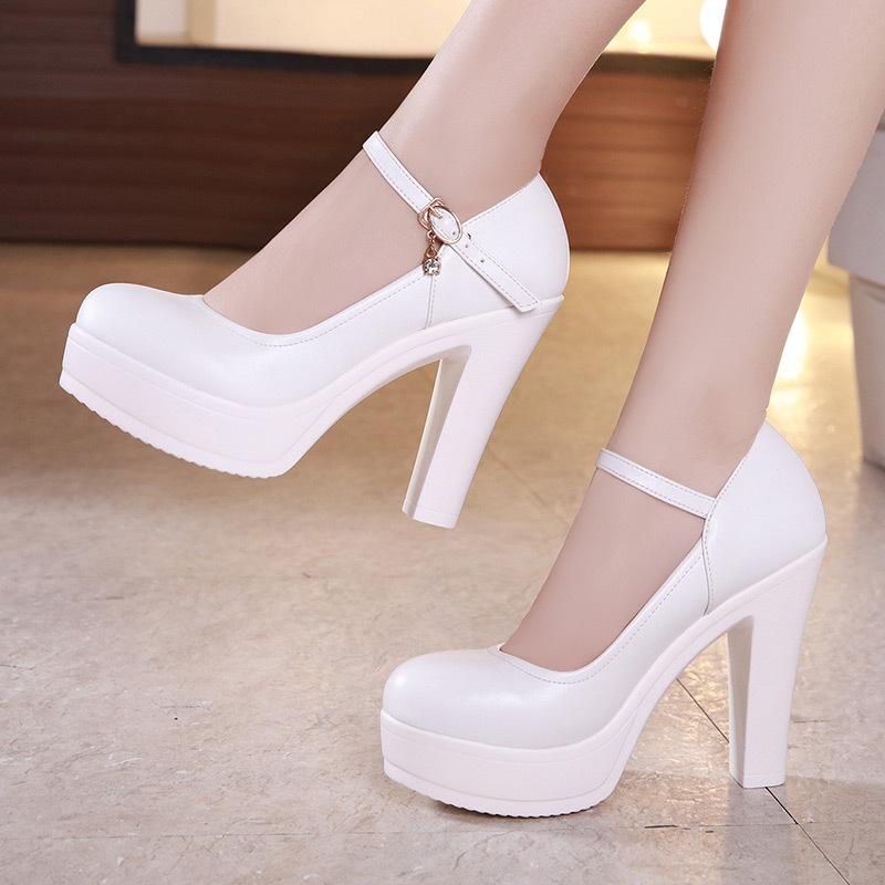 Size 32-43 Women High Heel Shoes Round Toe Thick Heel Wedding Party Shoes Platform Women Pumps Women Offfice Shoes 8cm/10cm/12cm
