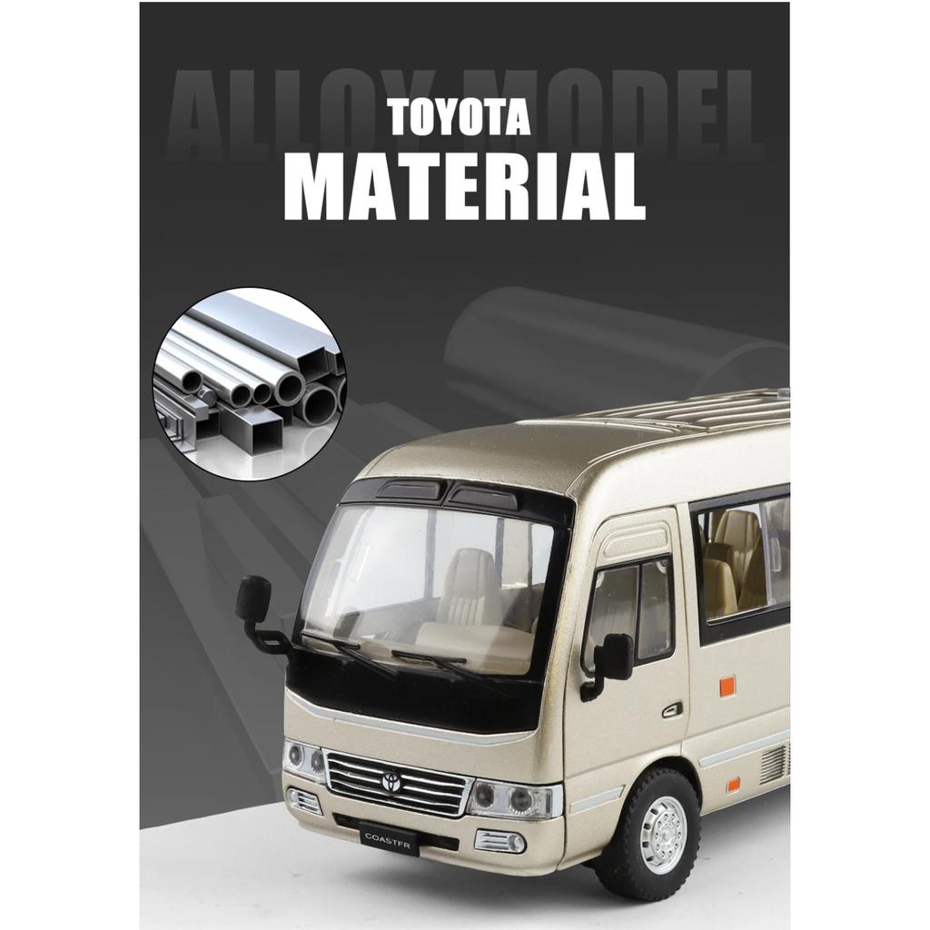1/24 Toyota Coaster BUS Alloy Car Model Sound and Light Pull Back Children's Toy Collectibles Birthday Gift
