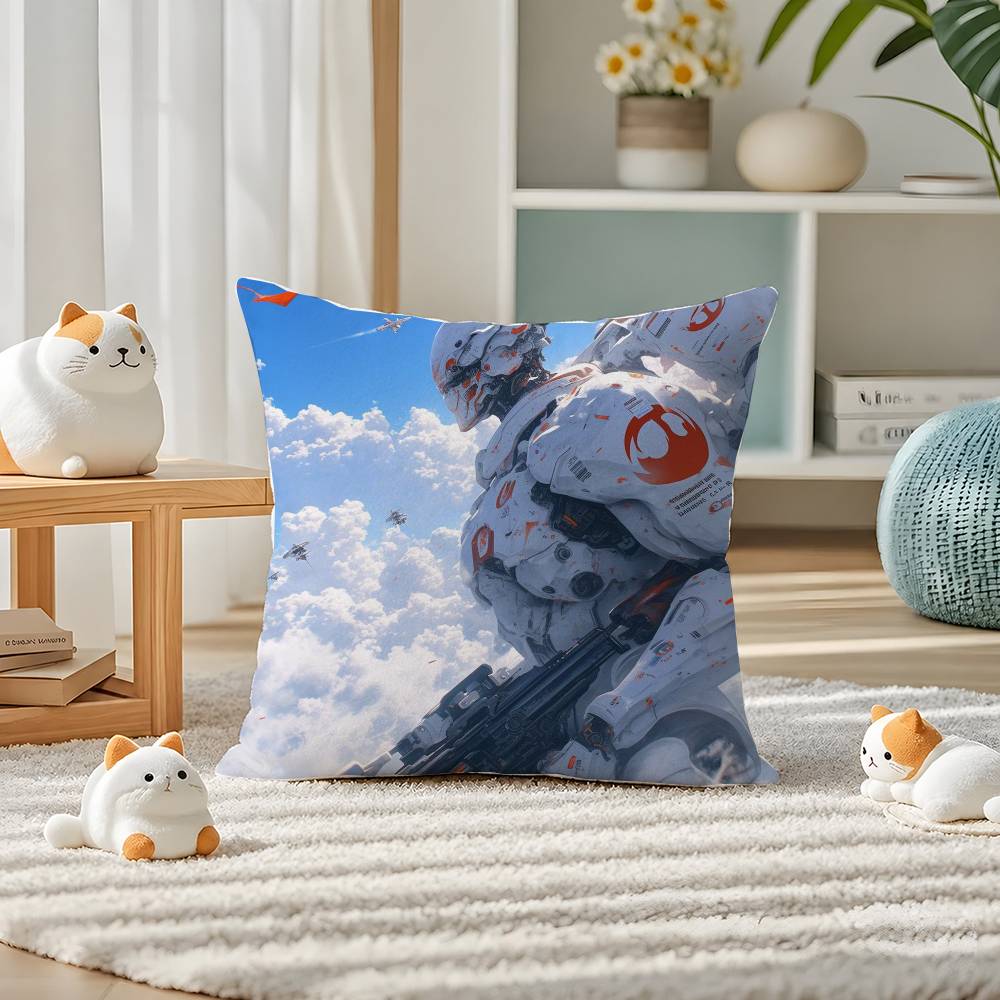 Mobile Suit Gundam Sandrock Gundam Anime Plush Pillow Cover Soft Short Plush Cushion Cover For Sofa Bedroom Home Decor Gift