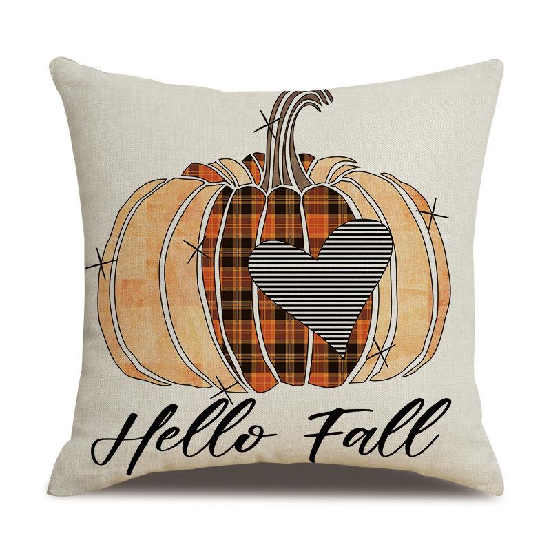 Thanksgiving Linen Pillowcase Autumn Pumpkin Print Pillow Cushion Cover