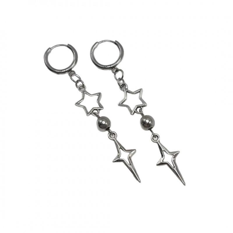 Minimalist Gothic Punk Star Earrings with Polaris Pendant