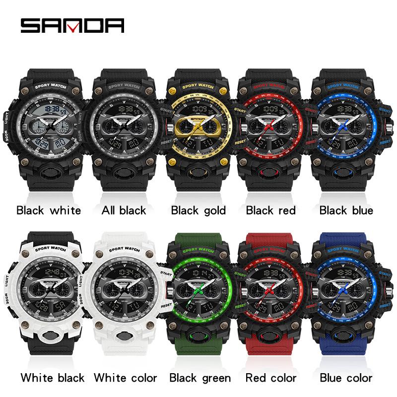SANDA G Style New Men's Watches 50M Waterproof Sports Military Quartz Watch For Male LED Digital Electron Wristwatch Clock