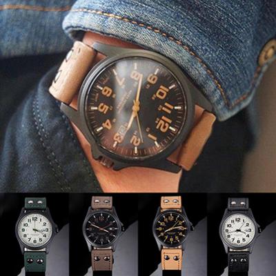 Jewellery Vintage Classic Herren-Armeeuhr, wasserdicht, Datum, Lederarmband, Sport, Quarzwerk