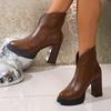 European and American style zipper fashion shoes fashion spring and autumn ankle boots new waterproof table thick heel pointed high heels women