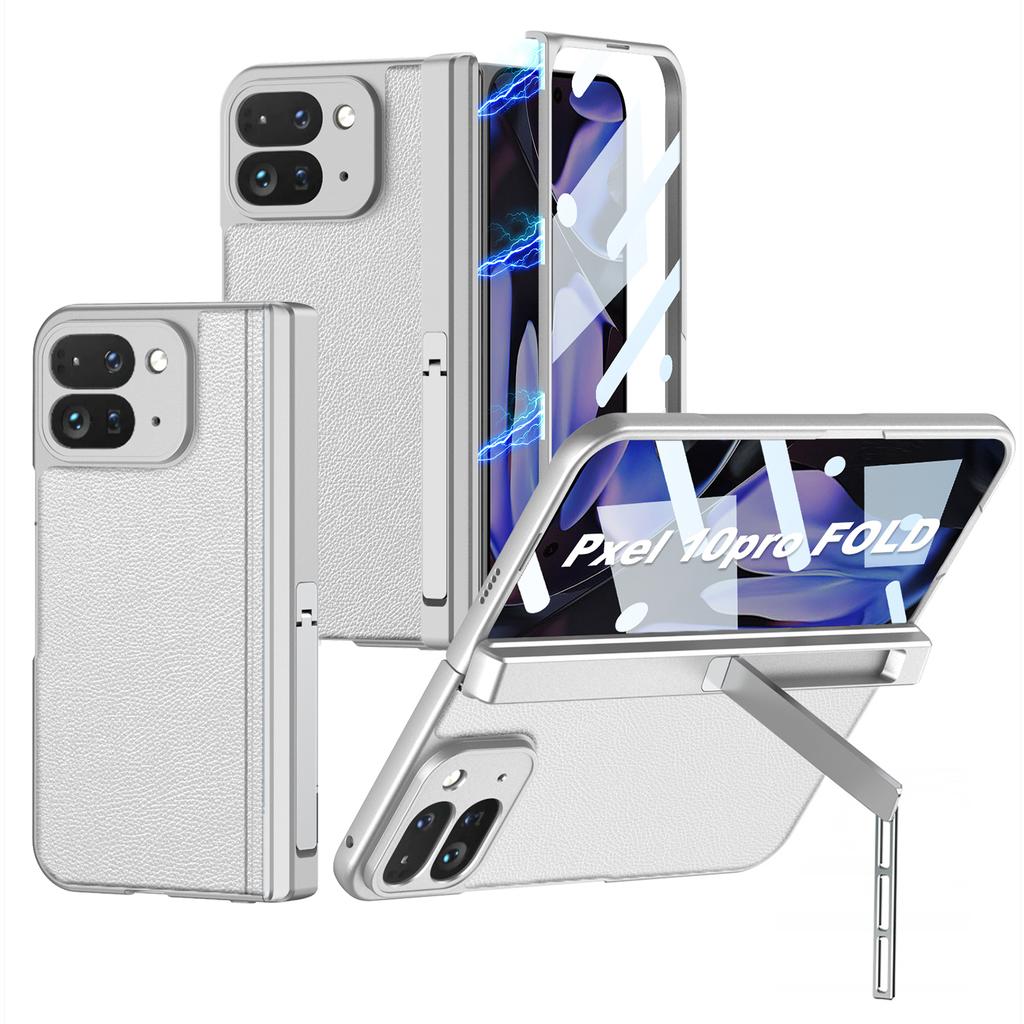 Magnetic Hinge Plain Leather Case for Google Pixel 10 9 Pro Fold Outer Screen Glass Stand Armor Cover for Pixel 10 Pro Fold Case