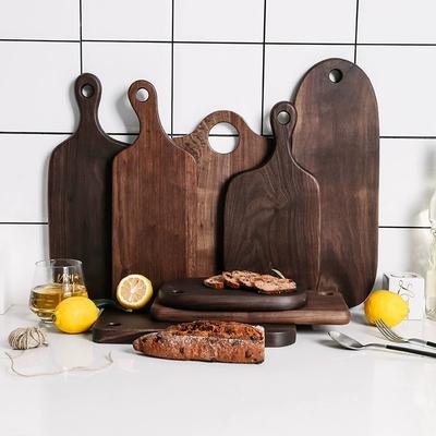 Japanisches Besteck und Teller aus Holz, Pizzateller aus schwarzem Walnussholz, Massivholz, Küchen-Essteller-Set, Steakteller aus Holz