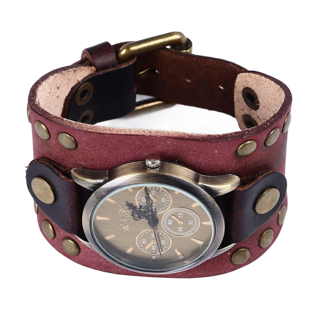 Leather Bracelet Watch Vintage Rivets Casual Fashionable Leather Quartz Watch for Men Women