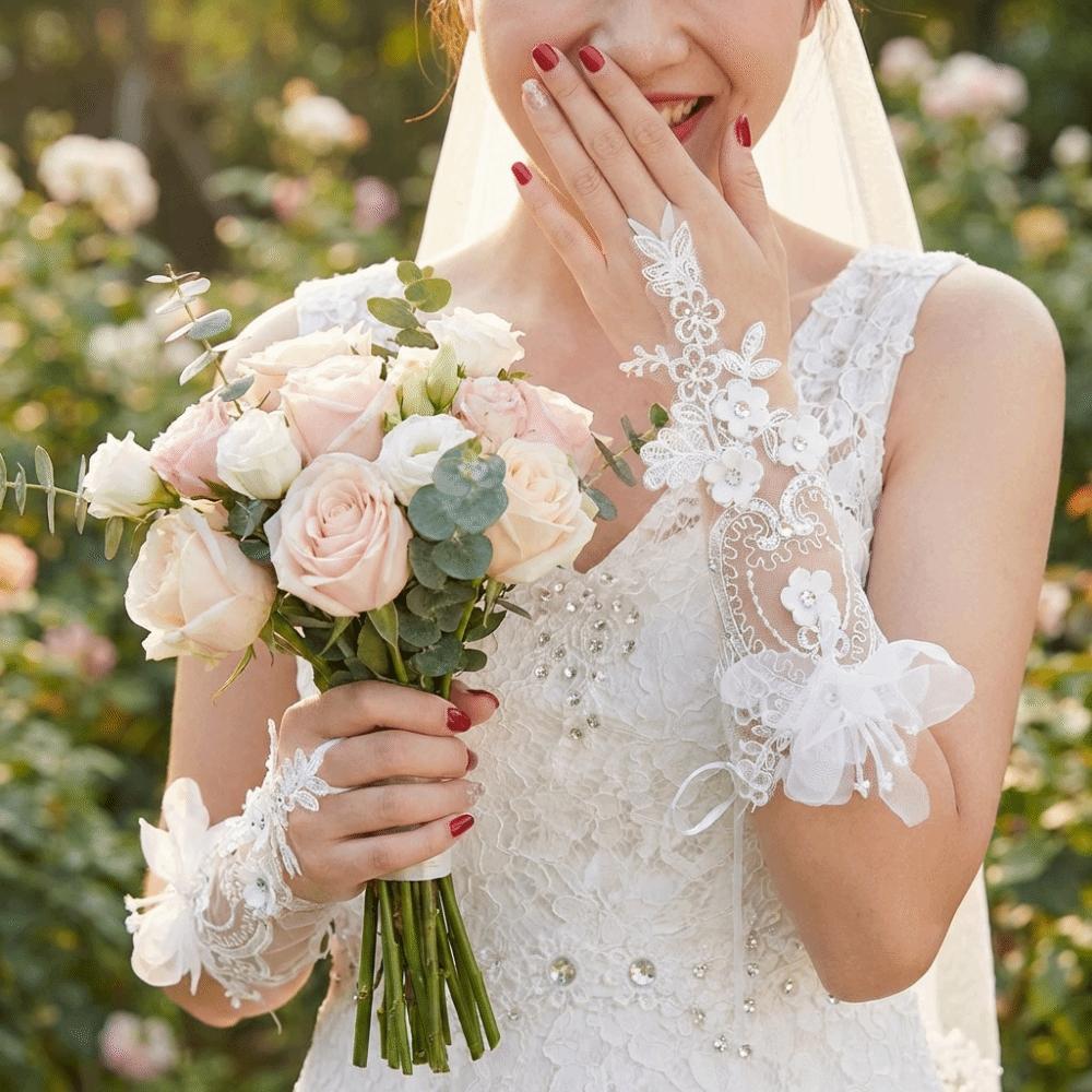 1 Pair Classic Bride Gloves Flower Finger Hook Lace Gloves Wedding Ceremony