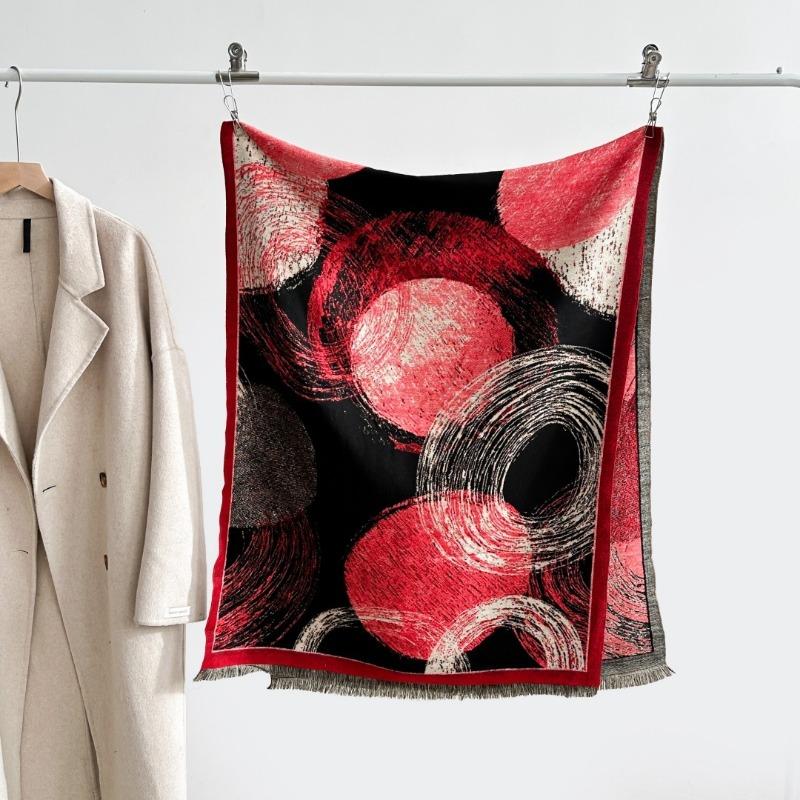 Autumn and winter new double-sided color oil painting series imitation cashmere thickened warm scarf women's air conditioner shawl