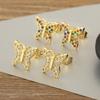 Nidin Hot Sale Rainbow Butterfly Shape Stud Earrings For Women Female Copper Inlaid Colorful Zircon Fashion Cute Ear Jewelry