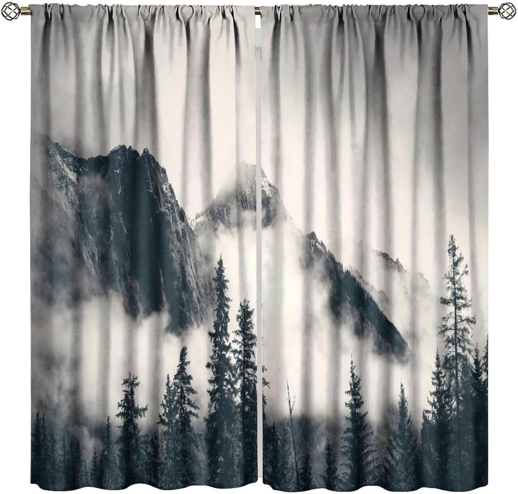 Gothic Dark Misty Forest Curtains Mysterious Horror Foggy Dim Dead Jungle Under Strange Bright Moon Thermal Insulation Blackout Made Of Polyester
