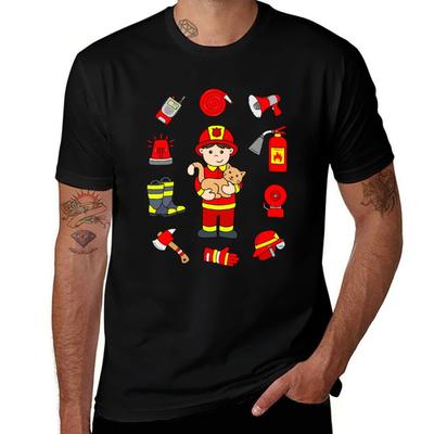 Boy As Fireunisex With Cat And Firefighter Accessories Tshirt Casual Fashion Short Sleeve Cotton Tshirt