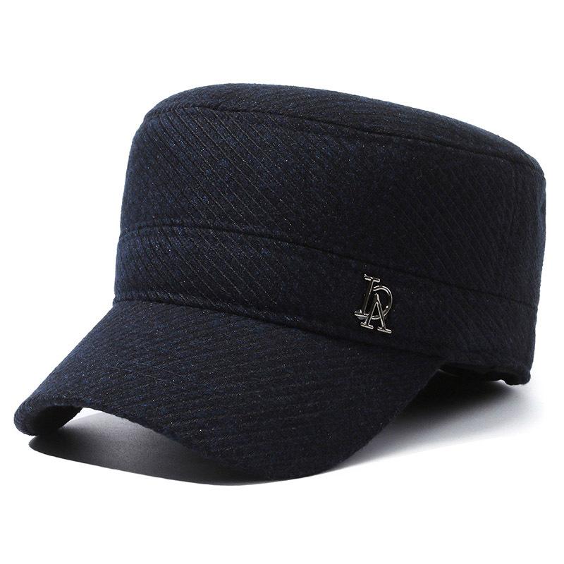 Old Man Hat Men's Winter Middle-aged Dad Wool Flat Top Hat Thick Warm Ear Protection Cap