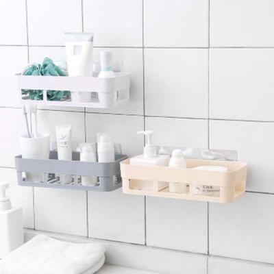 Punch-free Bathroom Shelf Plastic Wall Hanging Bathroom Storage Rack Basket No Trace Stickers AVE
