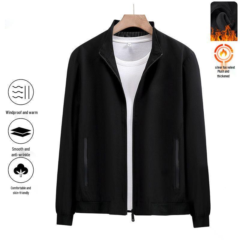 

Men s Autumn & Winter Velvet-Lined Casual Baseball Jacket - Trendy Loose Fit with Stand Collar M (suggested 80-100 jin)