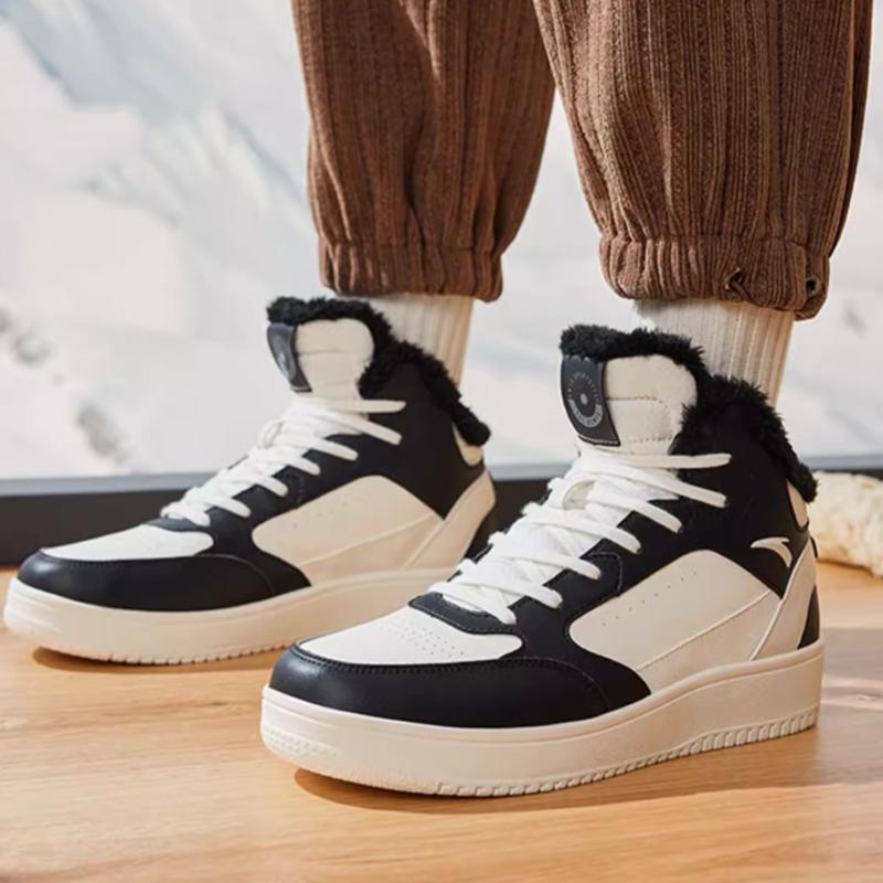 Anta Fleece Lined Warm Durable Lightweight High Top Skate Shoes Men Sneakers Black White 912248913-2