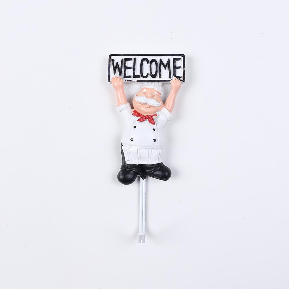 French Chef Wall Hooks Cartoon Chef Wall Mount Resin Stainless Steel Hanger Hook Kitchen Bathroom Home Decoration