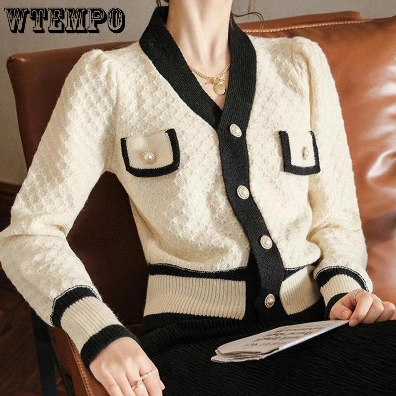 Donna Vintage Ufficio Signora Cardigan a Manica Lunga Maglieria Elegante Moda Francese Maglione Cappotto Monopetto Y2k Autunno Capo d'Abbigliamento Esterno