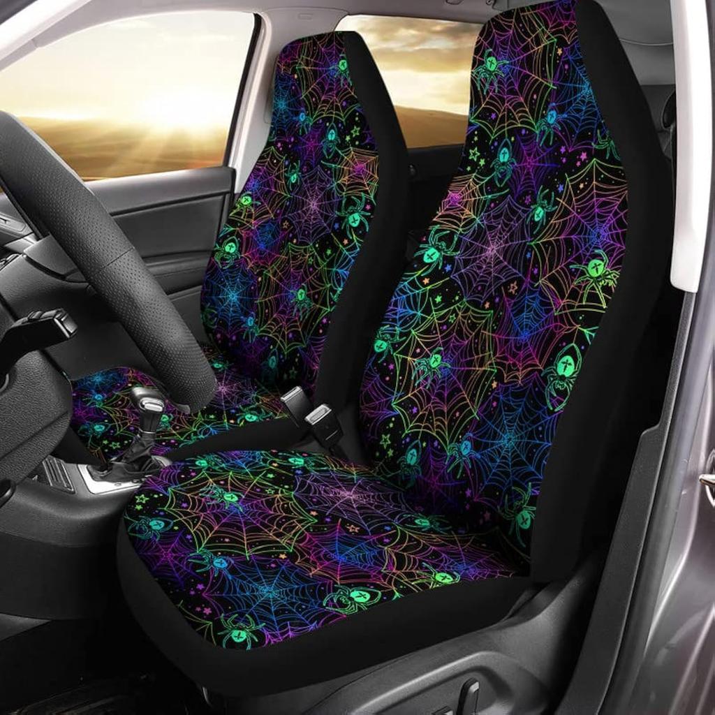 Bulopur Halloween Spider Web Print Front Seat Cover Sets 2 Pack, Car Universal Accessories Interior Decor for Men, Auto Front Seat Covers